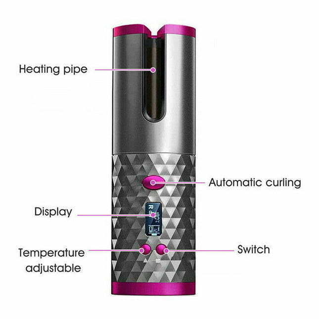 Labelled diagram of the MELLINA Rotate curling iron heating pipe, display and switch