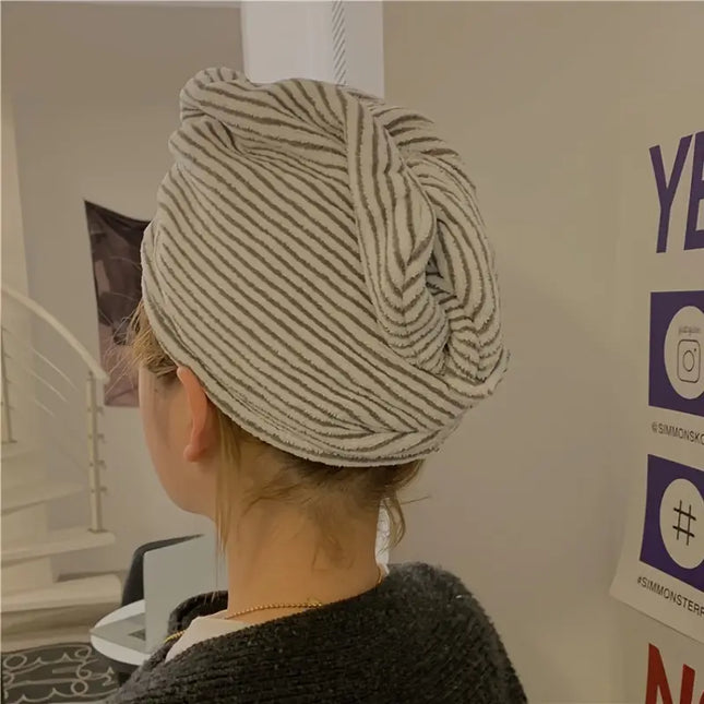 MELLINA quick dry hair towel cap on model