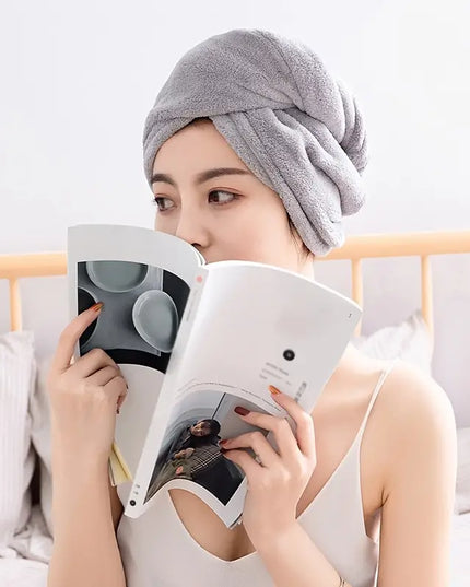 Microfiber Hair Drying Cap - Quick Absorbent Gray Towel