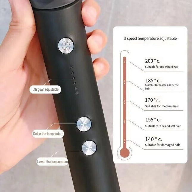Hand holding the MELLINA Glide brush with the five-speed temperature dial