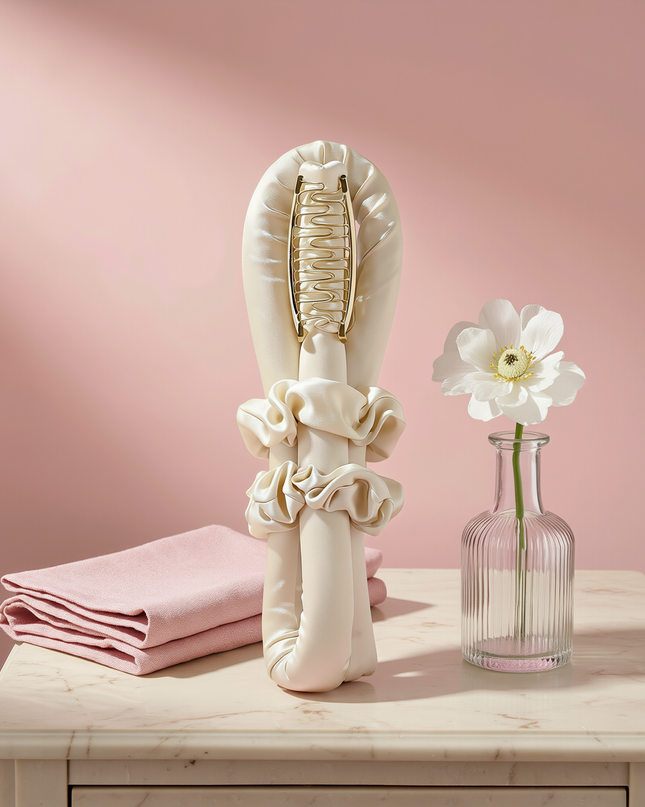 MELLINA Silk Waves heatless curling set on a marble vanity