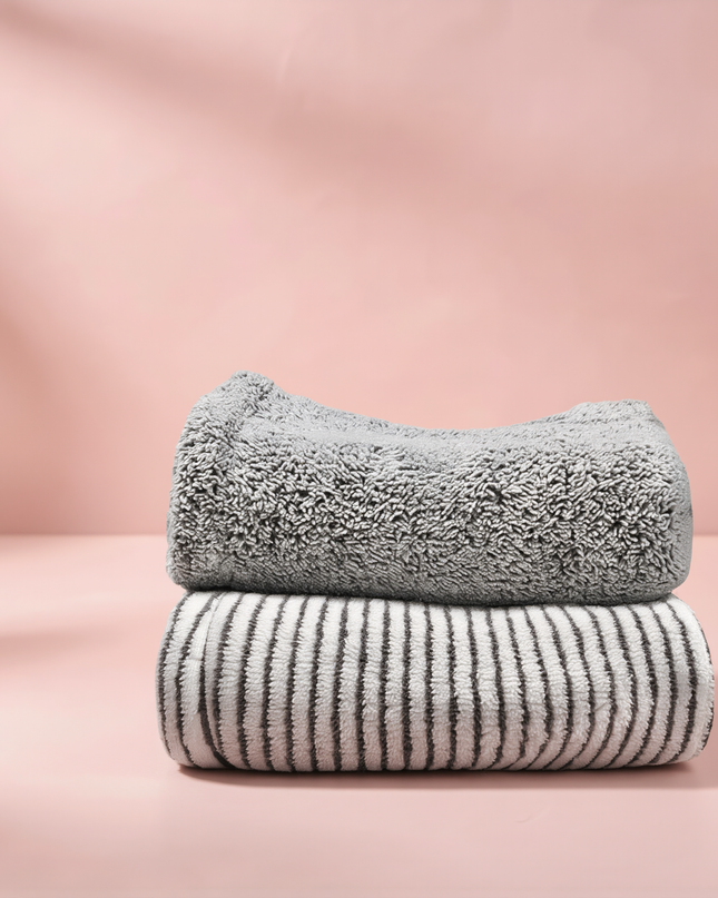 MELLINA Quick Dry Hair Towel Cap in grey, studio photograph