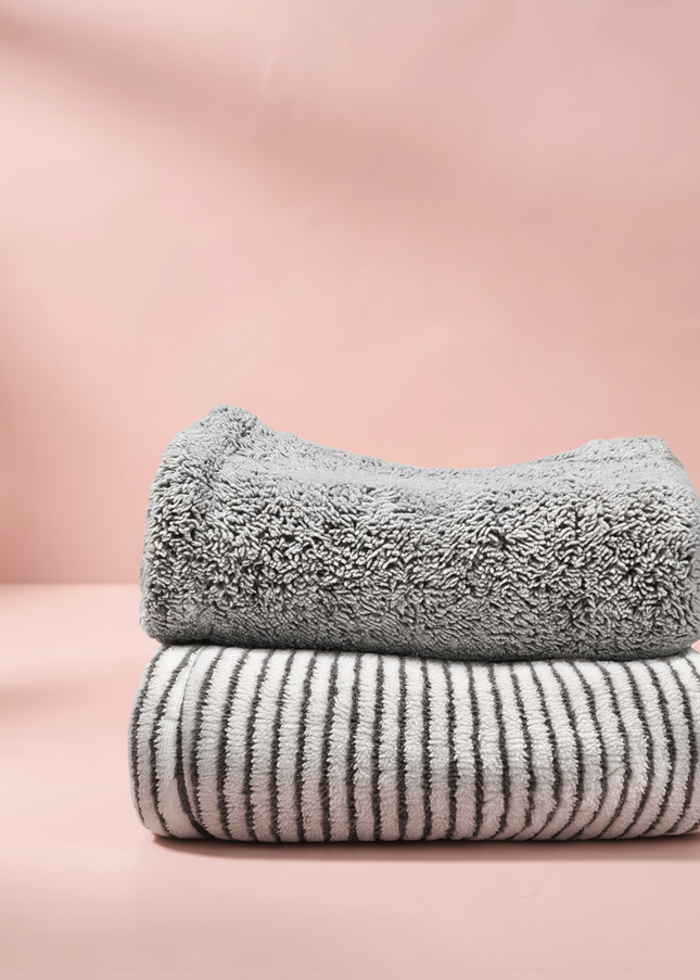 MELLINA Quick Dry Hair Towel Cap in grey, studio photograph