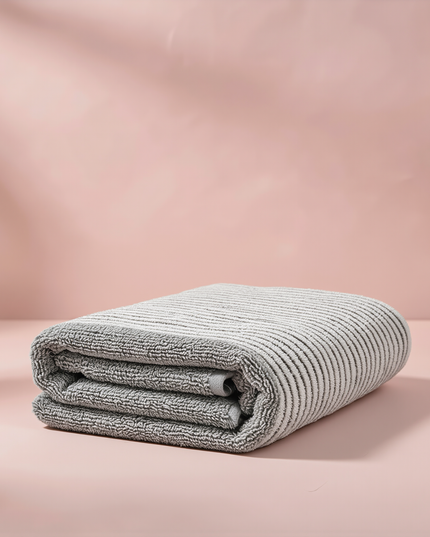 MELLINA Quick Dry Hair Towel Cap folded, showing the ribbed stripe weave