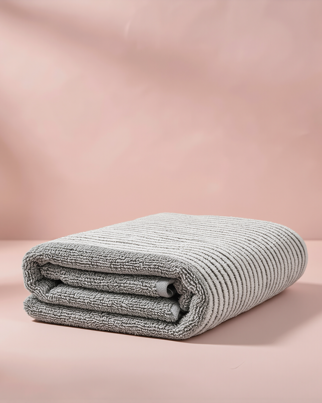 MELLINA Quick Dry Hair Towel Cap folded, showing the ribbed stripe weave
