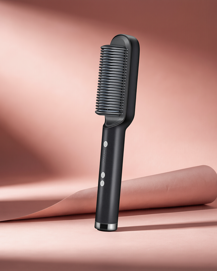 MELLINA Glide straightening comb brush in black, studio photograph
