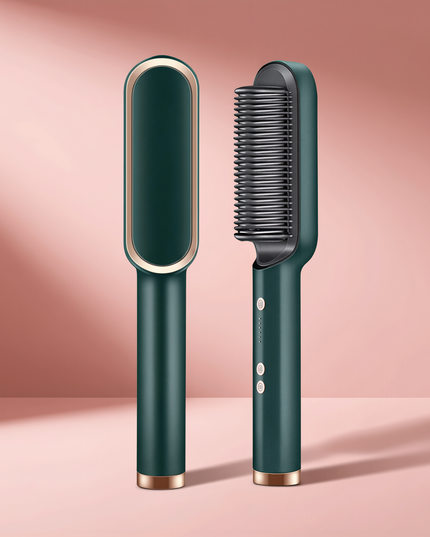 MELLINA Glide straightening comb brush in dark green and gold