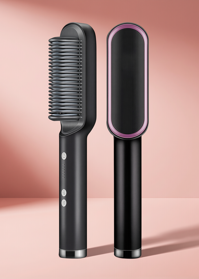 MELLINA Glide straightening comb brush in black, front and back