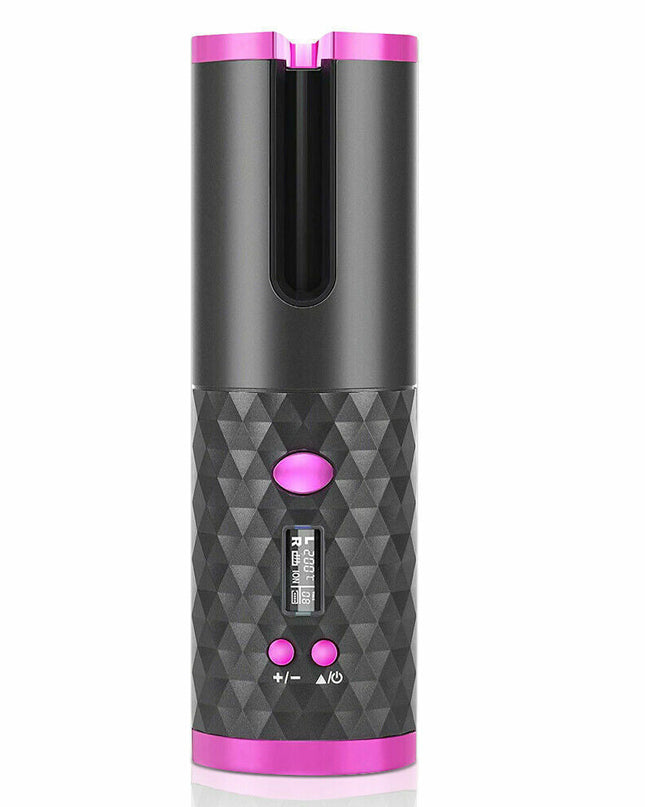 MELLINA Rotate cordless automatic curling iron in black, front view
