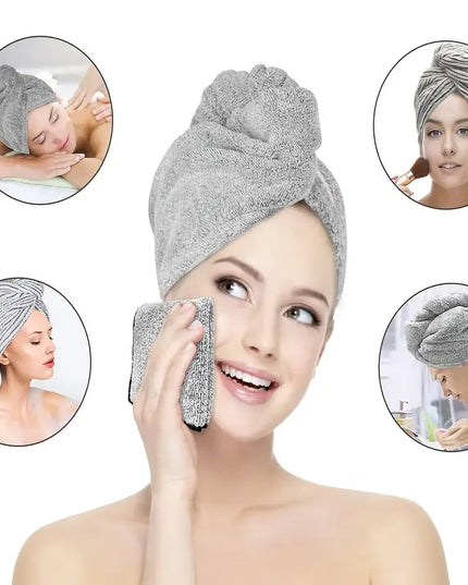 Microfiber Hair Drying Cap - Quick Absorbent Gray Towel
