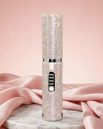 MELLINA Sparkle crystal-set cordless styler on a marble vanity