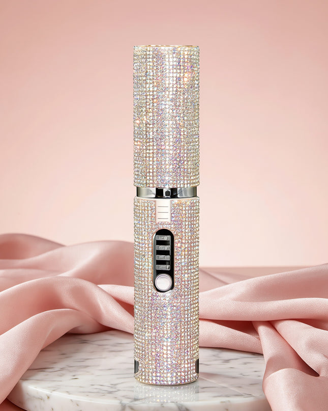 MELLINA Sparkle crystal-set cordless styler on a marble vanity